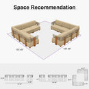 PURPLE LEAF Breck L-Shaped Modular Outdoor Sectional with Wood-Grain Aluminum Frame and Thick Teak-Colored Cushions for Luxury Backyard Lounge