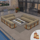 PURPLE LEAF Breck L-Shaped Modular Outdoor Sectional with Wood-Grain Aluminum Frame and Thick Teak-Colored Cushions for Luxury Backyard Lounge