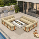 PURPLE LEAF Breck L-Shaped Modular Outdoor Sectional with Wood-Grain Aluminum Frame and Thick Teak-Colored Cushions for Luxury Backyard Lounge