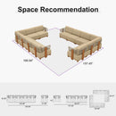 PURPLE LEAF Breck L-Shaped Modular Outdoor Sectional with Wood-Grain Aluminum Frame and Thick Teak-Colored Cushions for Luxury Backyard Lounge