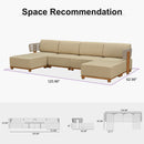PURPLE LEAF Breck U-Shaped  with table Modular Outdoor Sectional with Wood-Grain Aluminum Frame and Thick Teak-Colored Cushions for Family Entertaining