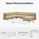 PURPLE LEAF Breck U-Shaped  with table Modular Outdoor Sectional with Wood-Grain Aluminum Frame and Thick Teak-Colored Cushions for Family Entertaining