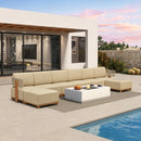 PURPLE LEAF Breck U-Shaped Modular Outdoor Sectional with Wood-Grain Aluminum Frame and Thick Teak-Colored Cushions for Family Entertaining