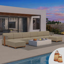 PURPLE LEAF Breck U-Shaped Modular Outdoor Sectional with Wood-Grain Aluminum Frame and Thick Teak-Colored Cushions for Family Entertaining
