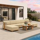 PURPLE LEAF Breck U-Shaped  with table Modular Outdoor Sectional with Wood-Grain Aluminum Frame and Thick Teak-Colored Cushions for Family Entertaining
