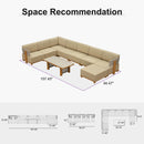 PURPLE LEAF Breck U-Shaped  with table Modular Outdoor Sectional with Wood-Grain Aluminum Frame and Thick Teak-Colored Cushions for Family Entertaining