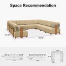 PURPLE LEAF Breck U-Shaped Modular Outdoor Sectional with Wood-Grain Aluminum Frame and Thick Teak-Colored Cushions for Family Entertaining