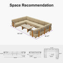 PURPLE LEAF Breck U-Shaped  with table Modular Outdoor Sectional with Wood-Grain Aluminum Frame and Thick Teak-Colored Cushions for Family Entertaining