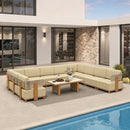 PURPLE LEAF Breck U-Shaped  with table Modular Outdoor Sectional with Wood-Grain Aluminum Frame and Thick Teak-Colored Cushions for Family Entertaining