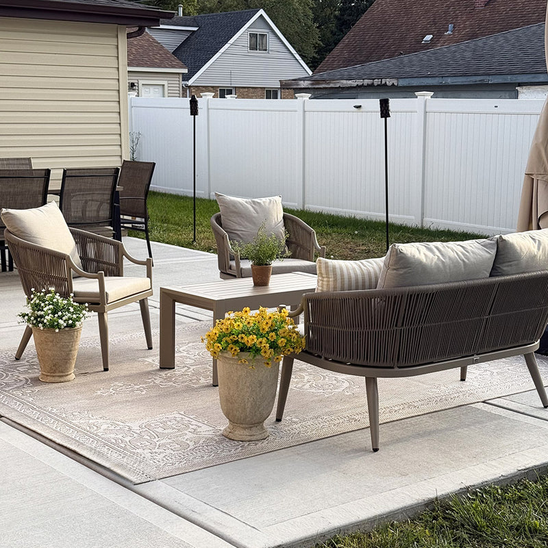 PURPLE LEAF Buler 4/8 Pieces Modern Patio Conversation Set with Rattan Chairs and Coffee Table Sofa for Poolside