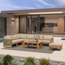 PURPLE LEAF Byron Open-End Modular Outdoor Sectional with Wide-Band Woven Design and Wood-Grain Aluminum Frame for Backyard Family Time