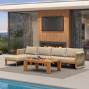 PURPLE LEAF Byron L-Shaped Modular Outdoor Sectional with Wide-Band Woven Design and Wood-Grain Aluminum Frame for Garden Patio