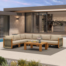 PURPLE LEAF Byron L-Shaped Modular Outdoor Sectional with Wide-Band Woven Design and Wood-Grain Aluminum Frame for Garden Patio