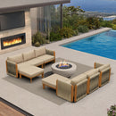 PURPLE LEAF Byron L-Shaped Modular Outdoor Sectional with Wide-Band Woven Design and Wood-Grain Aluminum Frame for Garden Patio