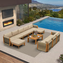 PURPLE LEAF Byron Enclosed Modular Outdoor Sectional with Wide-Band Woven Design and Wood-Grain Aluminum Frame for Luxury Backyard Lounge