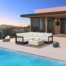 PURPLE LEAF Caesar L-shaped Patio Conversation Set with Bronze Cushion Pillows and Ottoman Couch for Backyard Porch