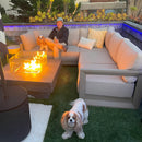 PURPLE LEAF Caesar L-shaped Patio Conversation Set with Khaki Cushion Pillows and Ottoman Couch for Backyard Porch