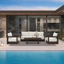PURPLE LEAF Caesar Open-End Patio Conversation Set with Bronze Cushion Pillows and Ottoman for Modern Outdoor Deck