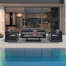 PURPLE LEAF Caesar Open-End Patio Conversation Set with Grey Cushion Pillows and Ottoman for Modern Outdoor Deck