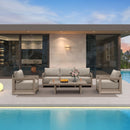 PURPLE LEAF Caesar Open-End Patio Conversation Set with Khaki Cushion Pillows and Ottoman for Modern Outdoor Deck