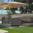 PURPLE LEAF Caesar Open-End Patio Conversation Set with Khaki Cushion Pillows and Ottoman for Modern Outdoor Deck