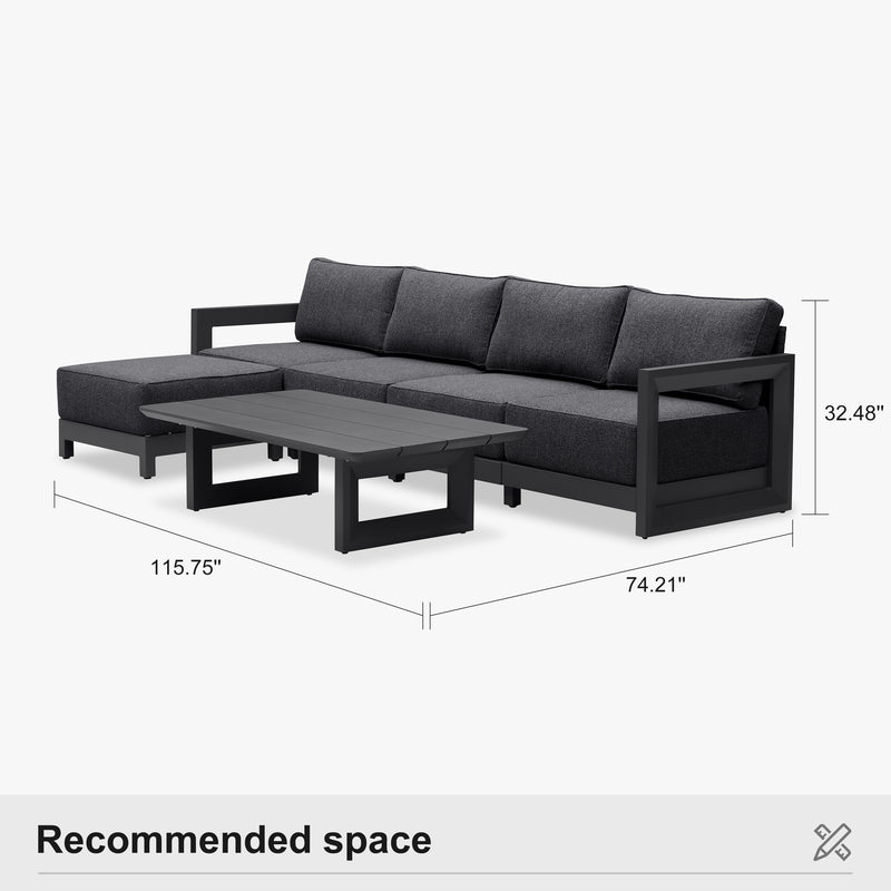 PURPLE LEAF Caesar L-shaped Patio Conversation Set with Grey Cushion Pillows and Ottoman Couch for Backyard Porch