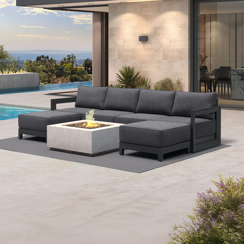 PURPLE LEAF Caesar U-Shaped Patio Conversation Set with Grey Cushion Pillows and Ottoman Couch for Patio Backyard