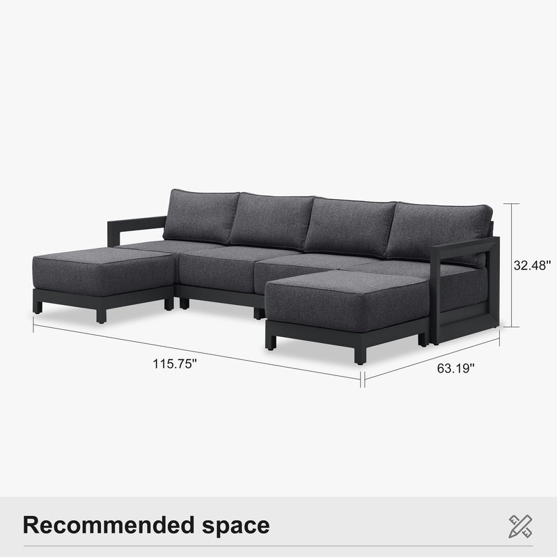 PURPLE LEAF Caesar U-Shaped Patio Conversation Set with Grey Cushion Pillows and Ottoman Couch for Patio Backyard