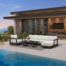 PURPLE LEAF Caesar Open-End Patio Conversation Set with Bronze Cushion Pillows and Ottoman for Modern Outdoor Deck