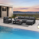 PURPLE LEAF Caesar Open-End Patio Conversation Set with Grey Cushion Pillows and Ottoman for Modern Outdoor Deck