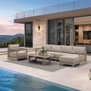 PURPLE LEAF Caesar Open-End Patio Conversation Set with Khaki Cushion Pillows and Ottoman for Modern Outdoor Deck