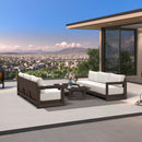 PURPLE LEAF Caesar Open-End Patio Conversation Set with Bronze Cushion Pillows and Ottoman for Modern Outdoor Deck