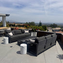 PURPLE LEAF Caesar Open-End Patio Conversation Set with Grey Cushion Pillows and Ottoman for Modern Outdoor Deck
