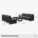 PURPLE LEAF Caesar Open-End Patio Conversation Set with Grey Cushion Pillows and Ottoman for Modern Outdoor Deck