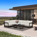 PURPLE LEAF Caesar L-shaped Patio Conversation Set with Bronze Cushion Pillows and Ottoman Couch for Backyard Porch