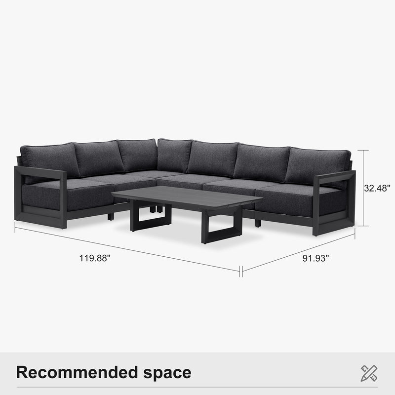 PURPLE LEAF Caesar L-shaped Patio Conversation Set with Grey Cushion Pillows and Ottoman Couch for Backyard Porch