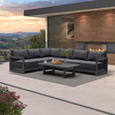 PURPLE LEAF Caesar L-shaped Patio Conversation Set with Grey Cushion Pillows and Ottoman Couch for Backyard Porch