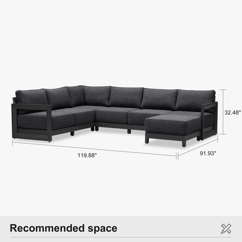 PURPLE LEAF Caesar U-Shaped Patio Conversation Set with Grey Cushion Pillows and Ottoman Couch for Patio Backyard