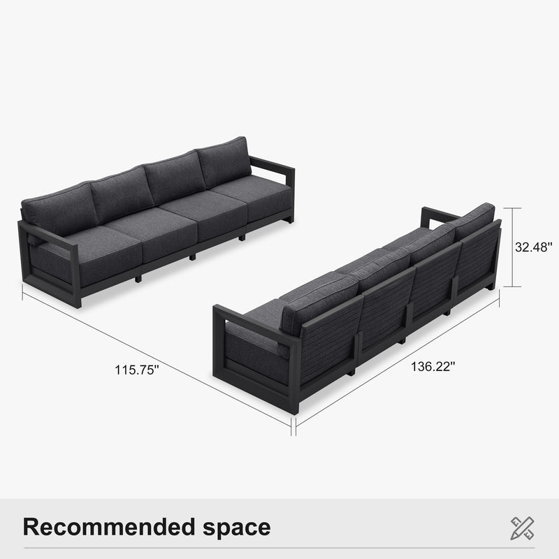 PURPLE LEAF Caesar Open-End Patio Conversation Set with Grey Cushion Pillows and Ottoman for Modern Outdoor Deck