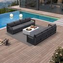 PURPLE LEAF Caesar Open-End Patio Conversation Set with Grey Cushion Pillows and Ottoman for Modern Outdoor Deck