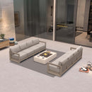 PURPLE LEAF Caesar Open-End Patio Conversation Set with Khaki Cushion Pillows and Ottoman for Modern Outdoor Deck