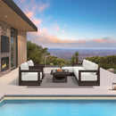 PURPLE LEAF Caesar Open-End Patio Conversation Set with Bronze Cushion Pillows and Ottoman for Modern Outdoor Deck