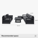 PURPLE LEAF Caesar Open-End Patio Conversation Set with Grey Cushion Pillows and Ottoman for Modern Outdoor Deck