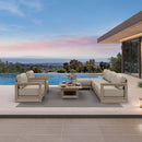 PURPLE LEAF Caesar Open-End Patio Conversation Set with Khaki Cushion Pillows and Ottoman for Modern Outdoor Deck