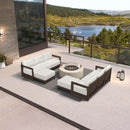 PURPLE LEAF Caesar L-shaped Patio Conversation Set with Bronze Cushion Pillows and Ottoman Couch for Backyard Porch