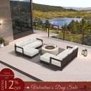 PURPLE LEAF Caesar L-shaped Patio Conversation Set with Bronze Cushion Pillows and Ottoman Couch for Backyard Porch