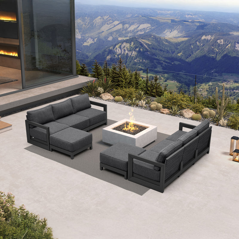 PURPLE LEAF Caesar L-shaped Patio Conversation Set with Grey Cushion Pillows and Ottoman Couch for Backyard Porch