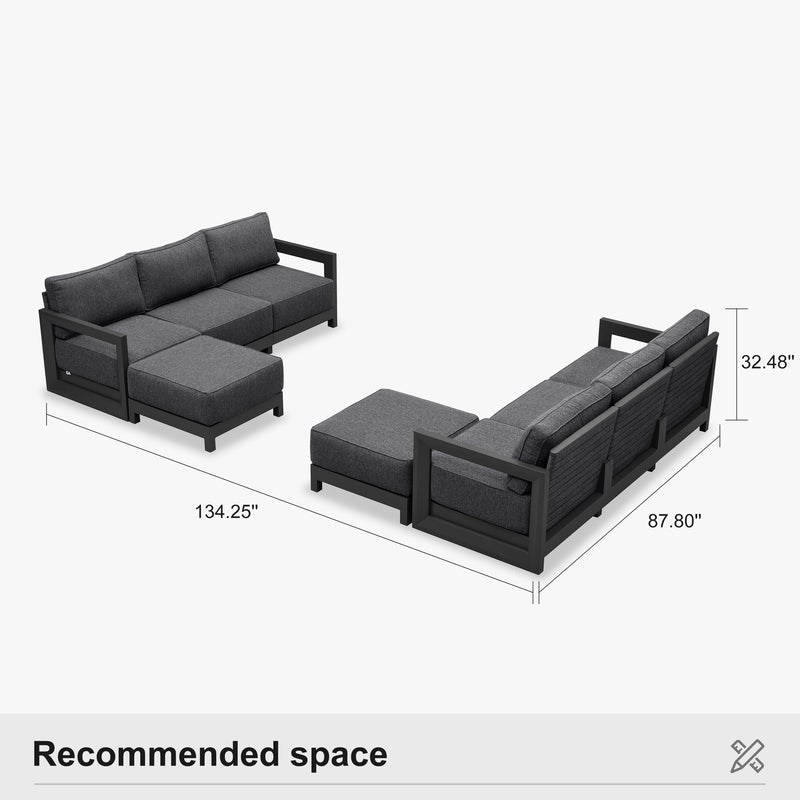 PURPLE LEAF Caesar L-shaped Patio Conversation Set with Grey Cushion Pillows and Ottoman Couch for Backyard Porch