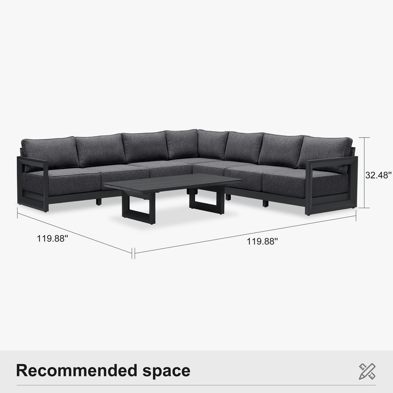 PURPLE LEAF Caesar L-shaped Patio Conversation Set with Grey Cushion Pillows and Ottoman Couch for Backyard Porch