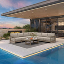 PURPLE LEAF Caesar L-shaped Patio Conversation Set with Khaki Cushion Pillows and Ottoman Couch for Backyard Porch